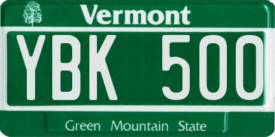 VT license plate YBK500