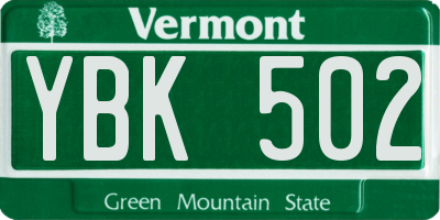 VT license plate YBK502