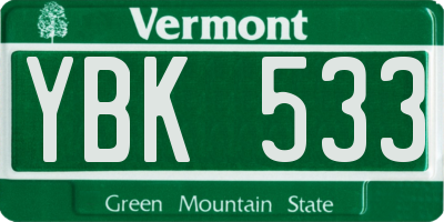 VT license plate YBK533