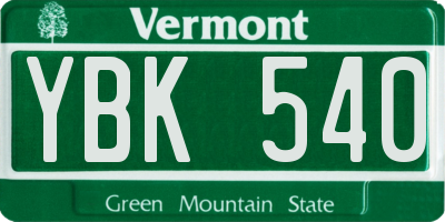 VT license plate YBK540