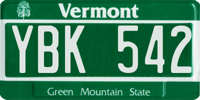 VT license plate YBK542