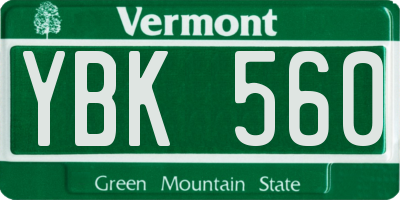 VT license plate YBK560