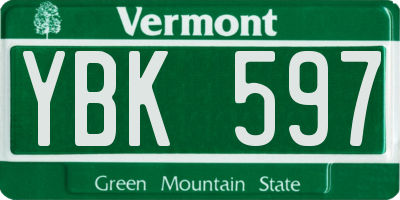 VT license plate YBK597