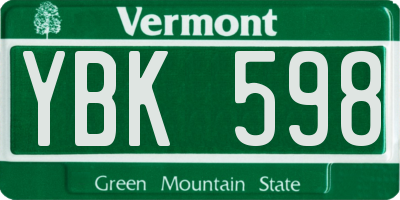 VT license plate YBK598