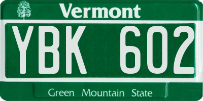 VT license plate YBK602