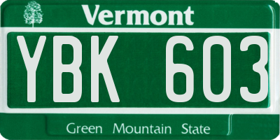 VT license plate YBK603
