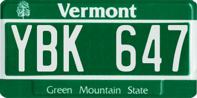 VT license plate YBK647