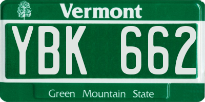 VT license plate YBK662