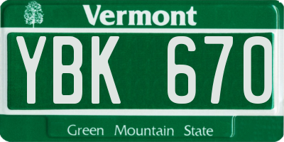 VT license plate YBK670