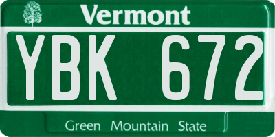 VT license plate YBK672