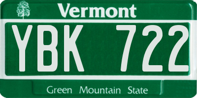 VT license plate YBK722