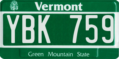 VT license plate YBK759