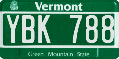 VT license plate YBK788
