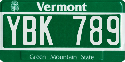 VT license plate YBK789