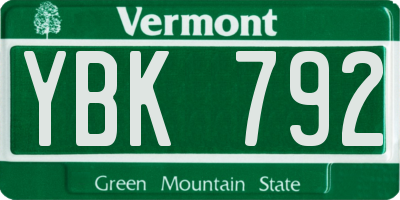 VT license plate YBK792