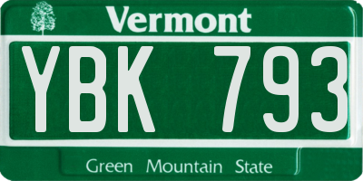 VT license plate YBK793
