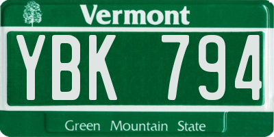 VT license plate YBK794