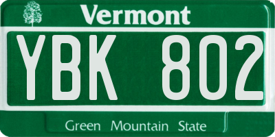 VT license plate YBK802