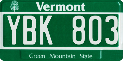 VT license plate YBK803