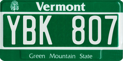 VT license plate YBK807