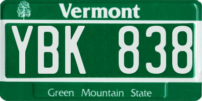 VT license plate YBK838