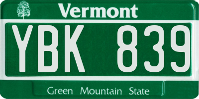 VT license plate YBK839
