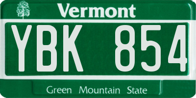 VT license plate YBK854