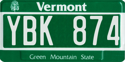 VT license plate YBK874