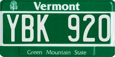 VT license plate YBK920