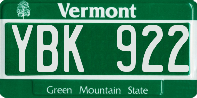 VT license plate YBK922