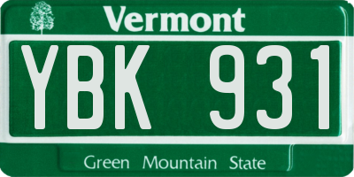 VT license plate YBK931