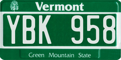 VT license plate YBK958