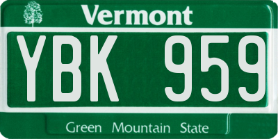 VT license plate YBK959
