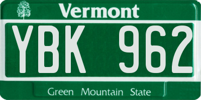 VT license plate YBK962