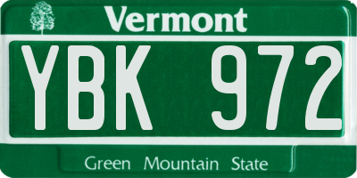 VT license plate YBK972