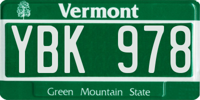 VT license plate YBK978