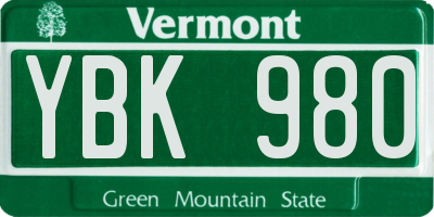 VT license plate YBK980