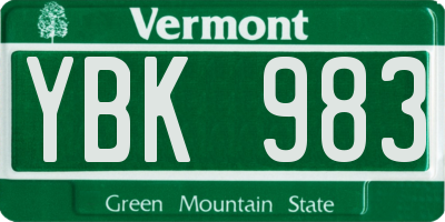 VT license plate YBK983
