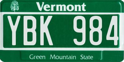 VT license plate YBK984