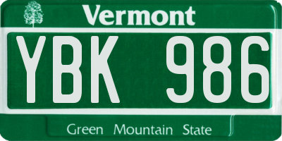VT license plate YBK986