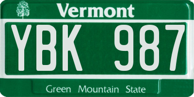 VT license plate YBK987
