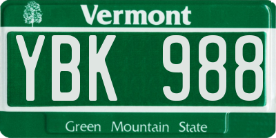 VT license plate YBK988