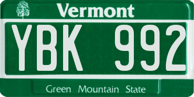 VT license plate YBK992