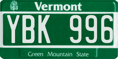 VT license plate YBK996