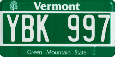 VT license plate YBK997
