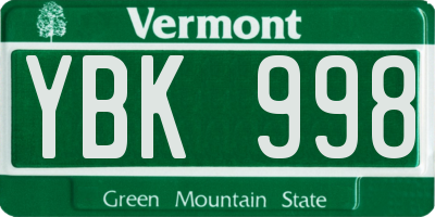 VT license plate YBK998