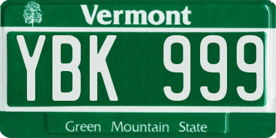 VT license plate YBK999