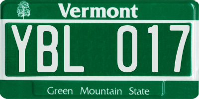 VT license plate YBL017