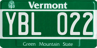 VT license plate YBL022