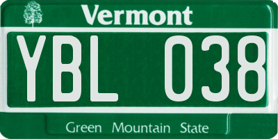 VT license plate YBL038